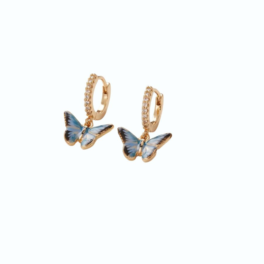 Blue Enamel Butterfly Huggie Earrings