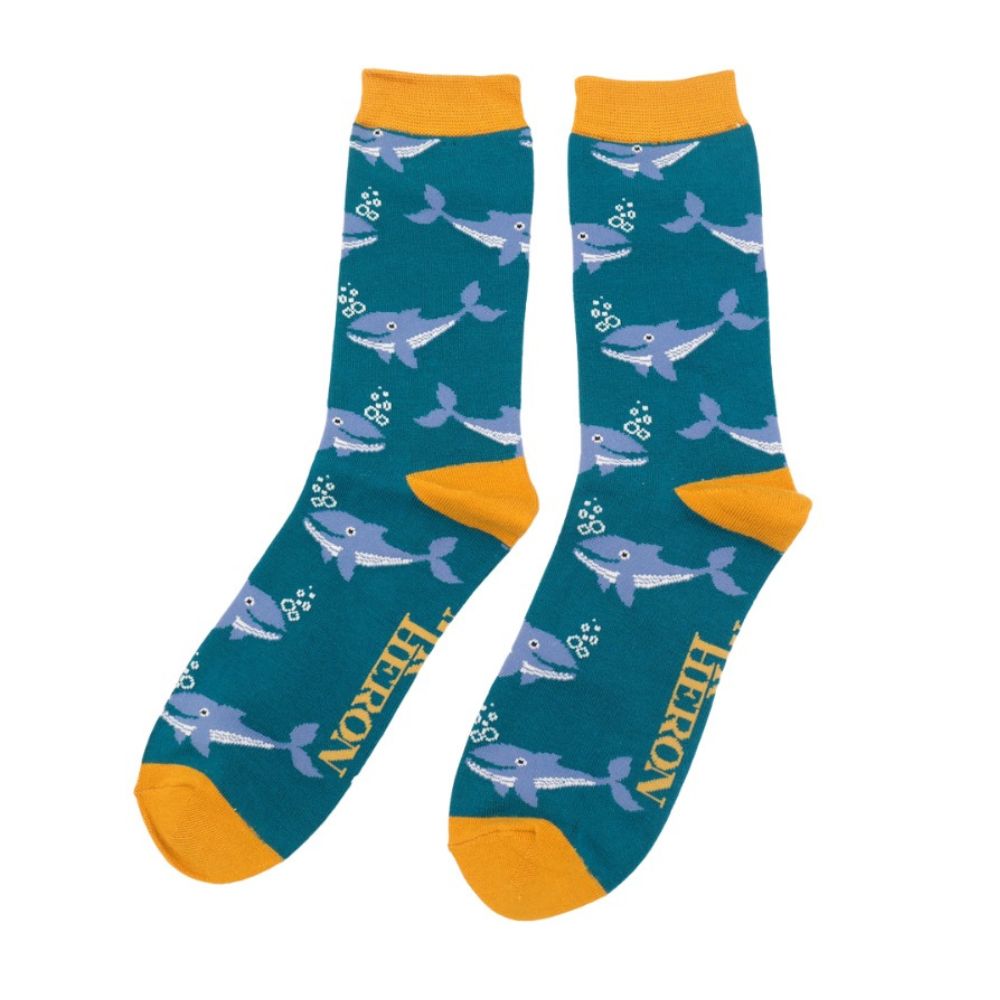 Mens Socks -Whales /Teal