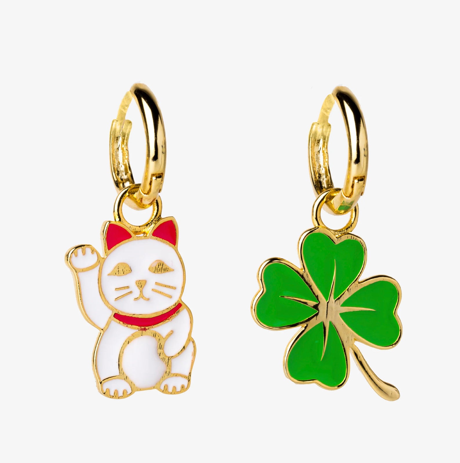 Lucky Cat & Clover Earrings