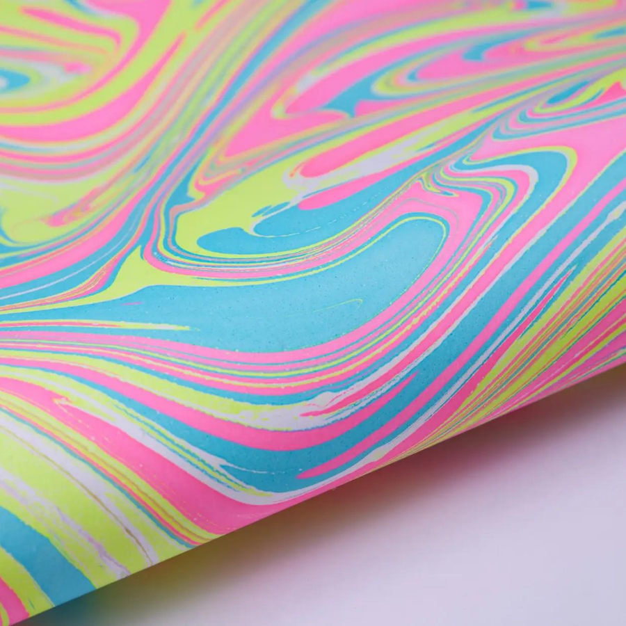 Hand Marbled Gift Wrap -Neon Waves
