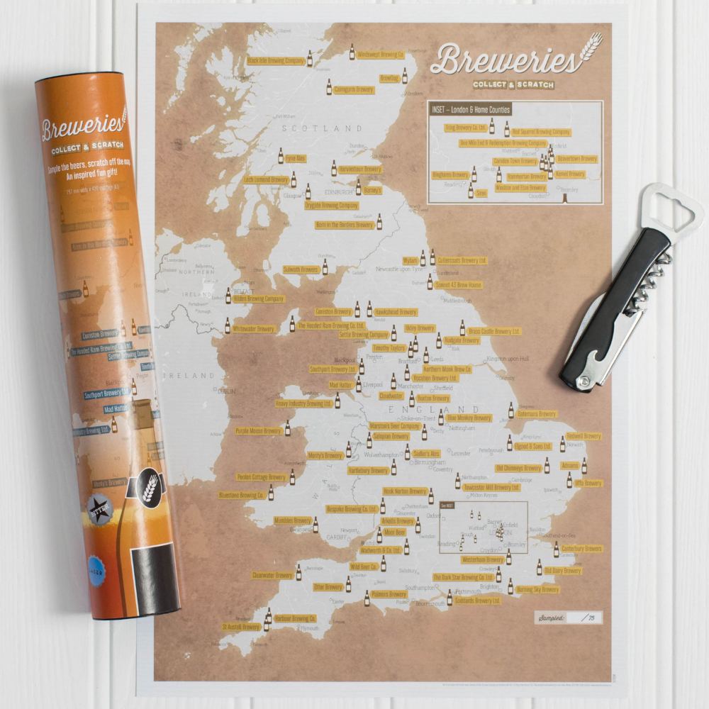 Breweries Collect and Scratch Map Print