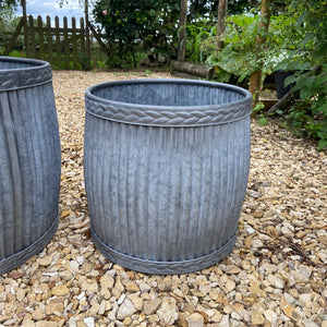 Vintage Style Dolly Tub Garden Planters with decorative edge.