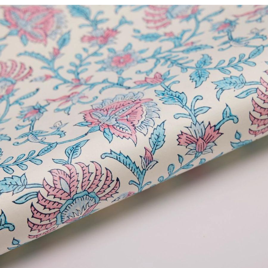 Flora Sky Hand Blocked Printed Gift Wrap