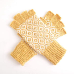 A pair of  wool mix fingerless gloves  with geometric design in gold