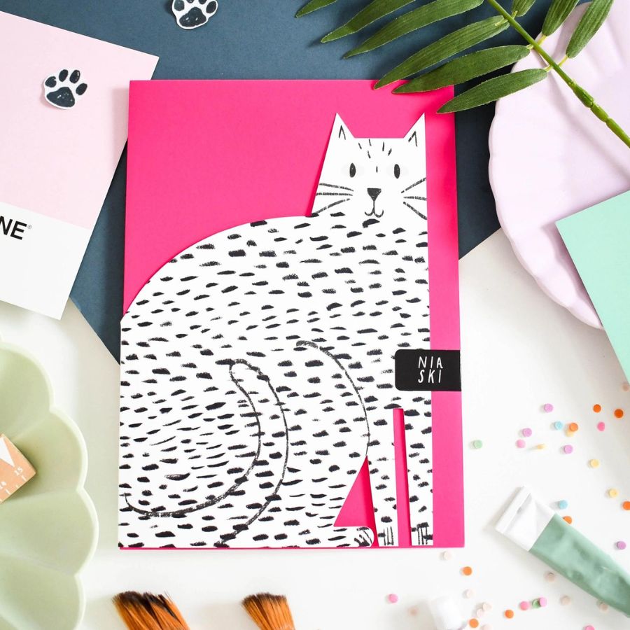 Pencil Cat Cut Out Card