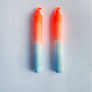 Neon Coral & Soft Blue Dinner Candles