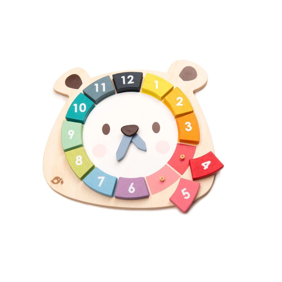 Wooden Bear Clock -Learn  Numbers, Colours and The time