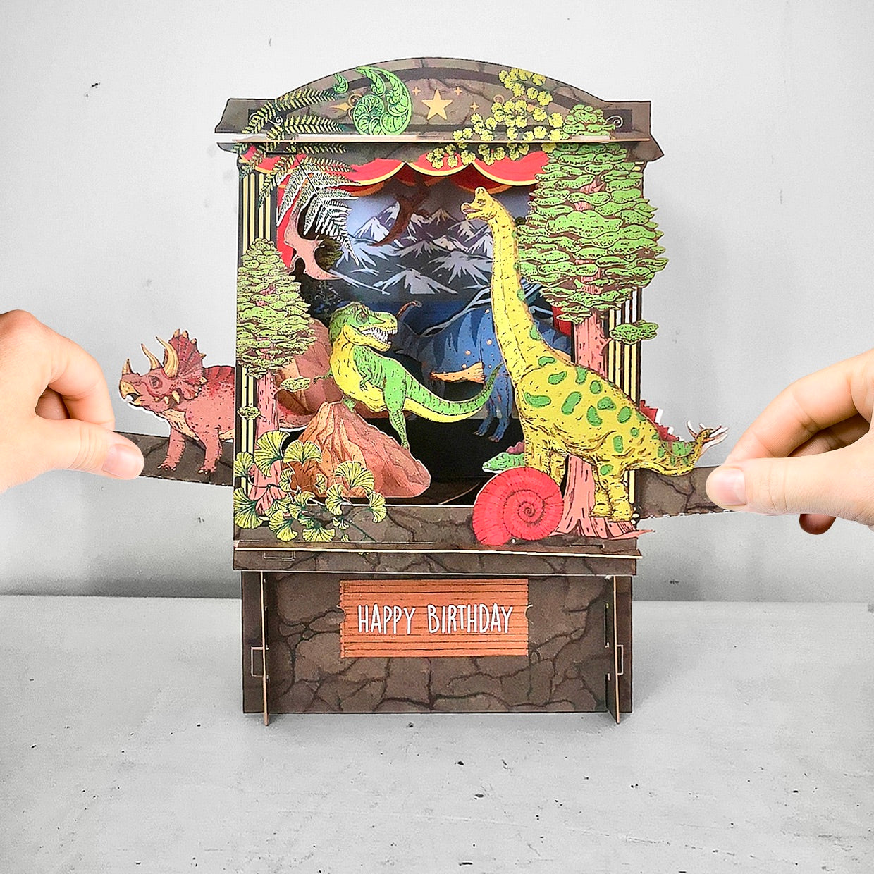 Happy Birthday -Paper Theatre 3D Pop Up Greeting Card - Dinosaurs
