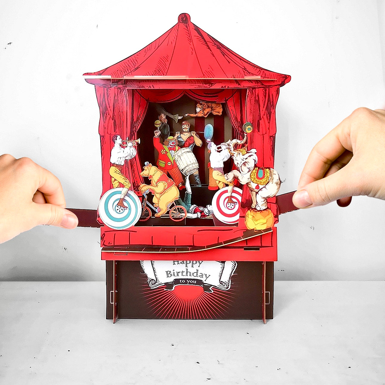 Happy Birthday -Paper Theatre 3D Pop Up Greeting Card -Circus Performers