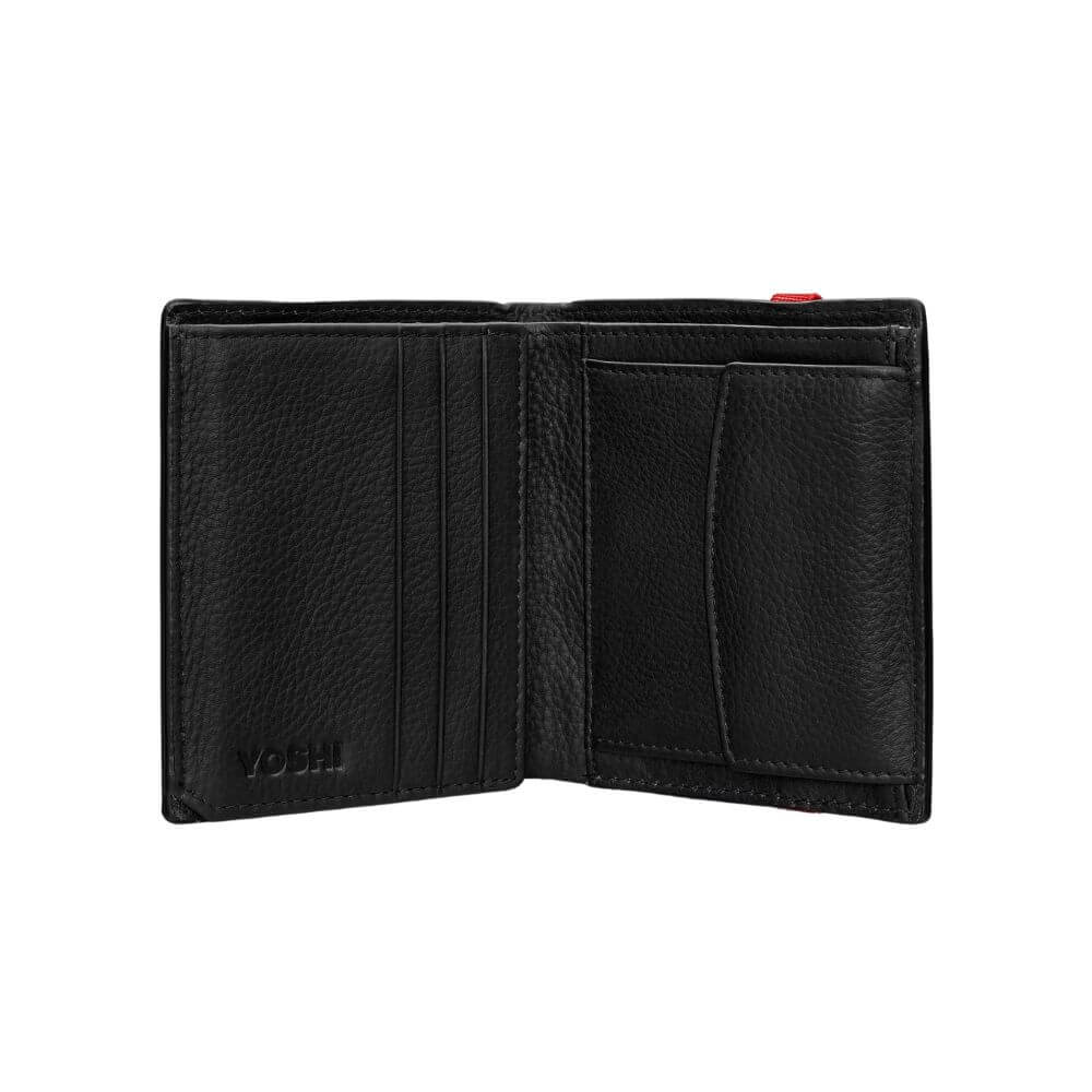 Black Leather Wallet with Red Elastic fastening