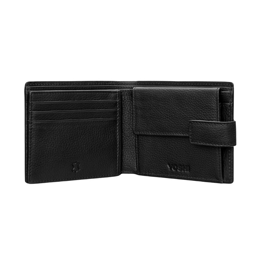 Black Leather Wallet with extra capacity and coin pocket
