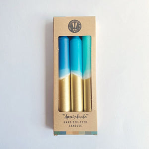Set of 3 Dinner Candles - Shades of Blue with Gold