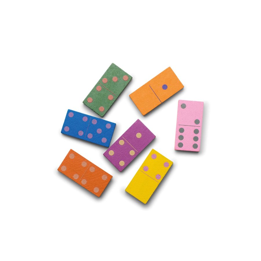 rainbow coloured wooden domino pieces