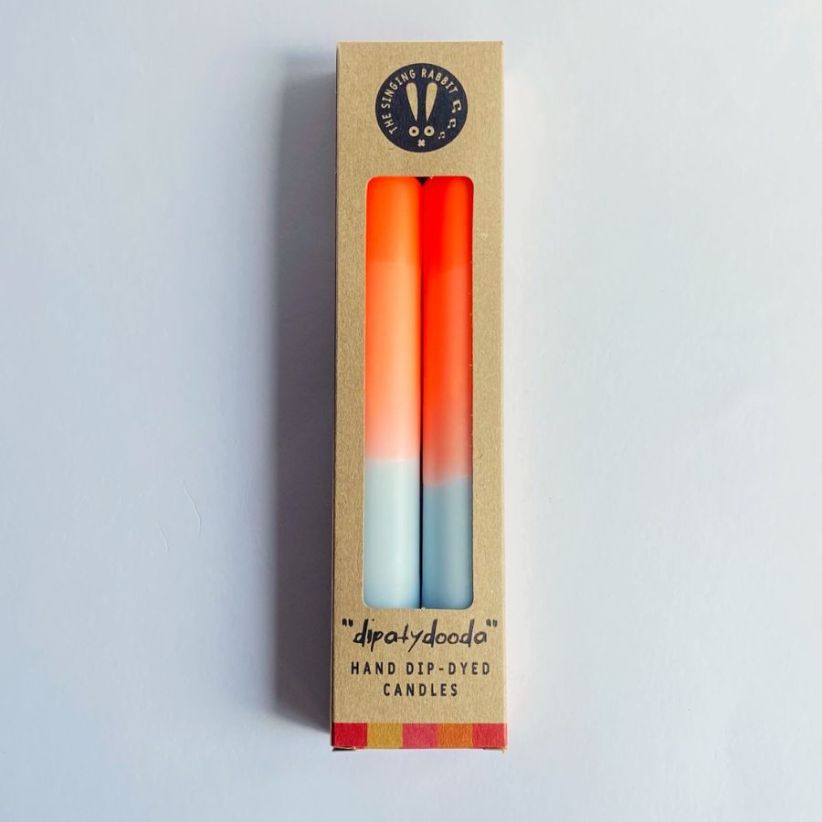 Neon Coral & Soft Blue Dinner Candles