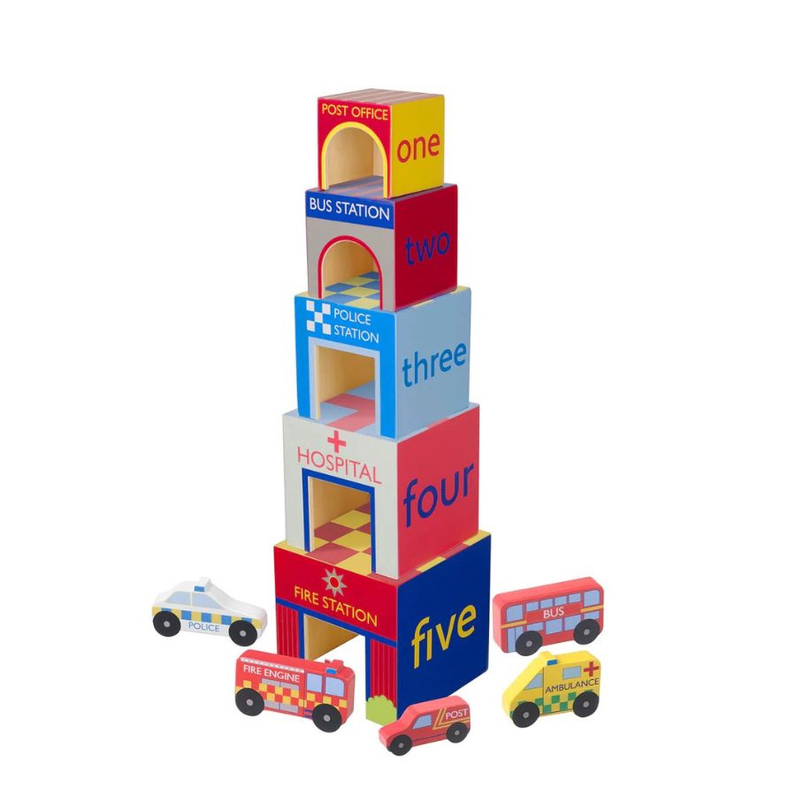 Emergency Vehicle Children’s Stacking Wooden Cubes