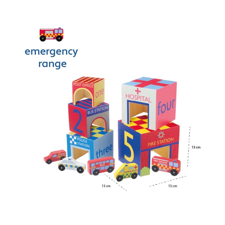 Emergency Vehicle Children’s Stacking Wooden Cubes