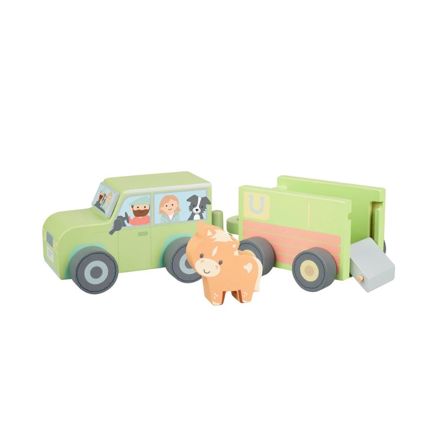 Wooden4 x 4 vehicle with trailer and horse childs toy