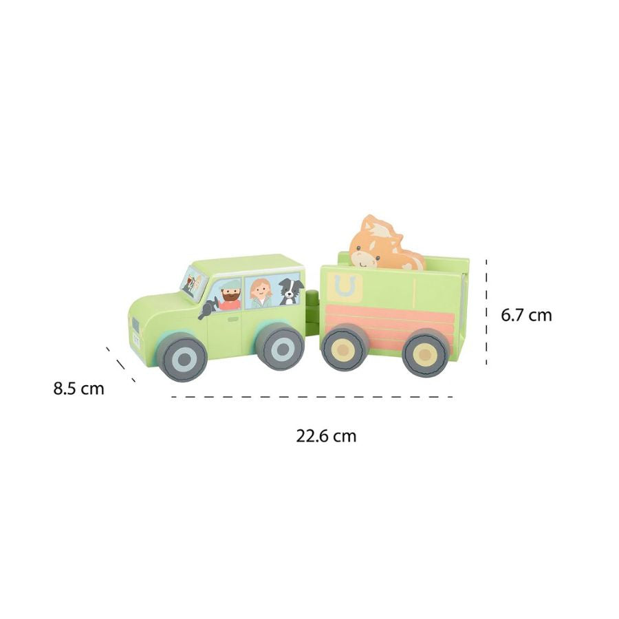 Car & trailer with pony kids wooden toy