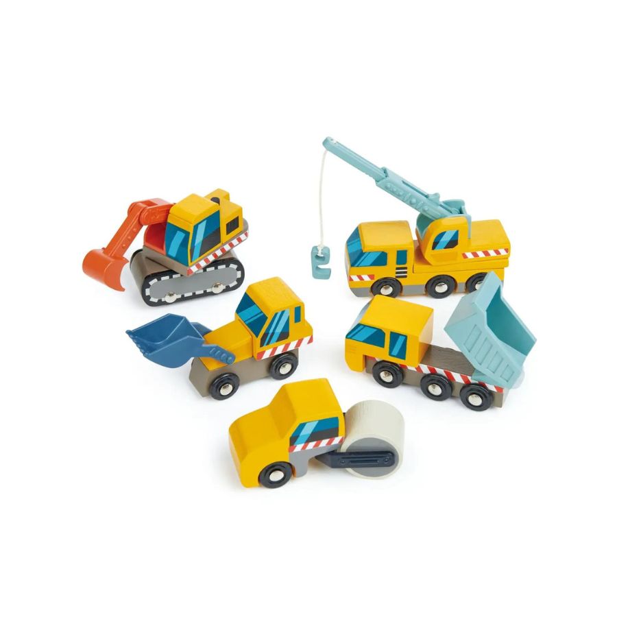 A set of wooden Construction vehicles for kids