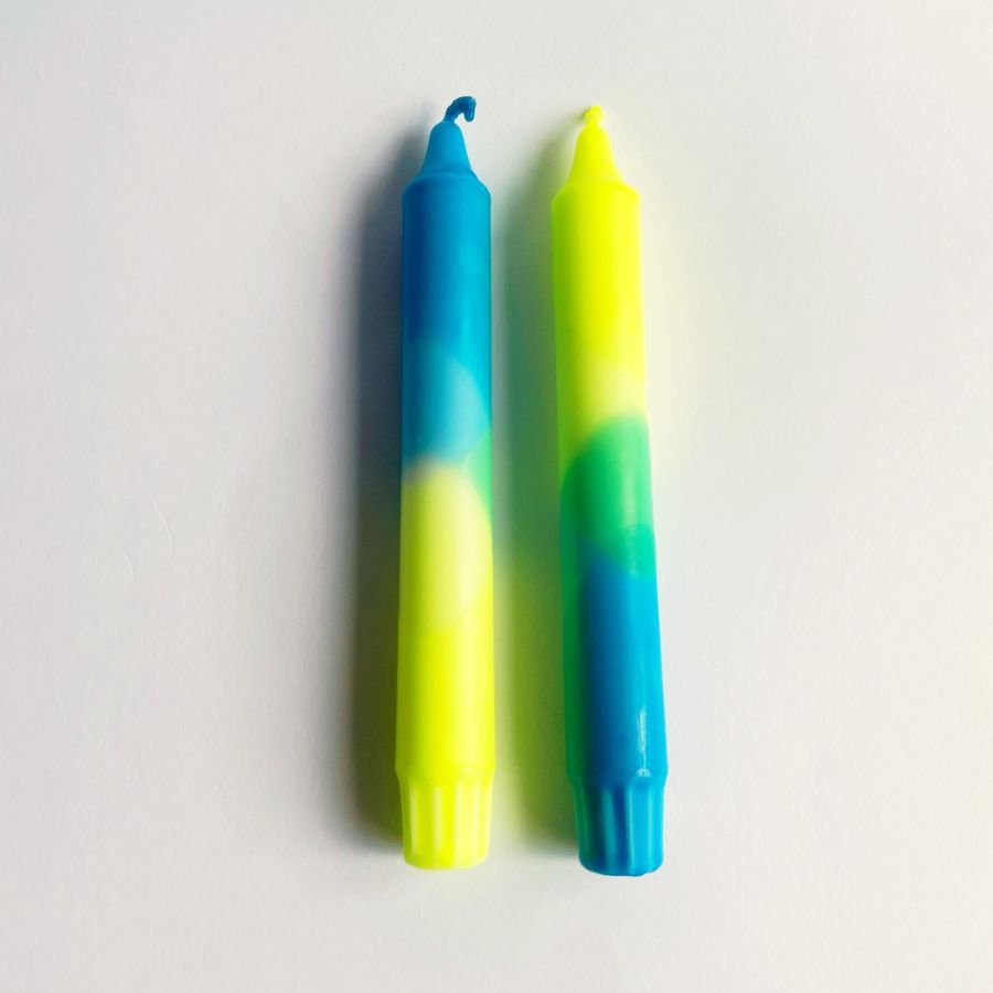 Neon Yellow and Hawaiian Blue Dinner Candles