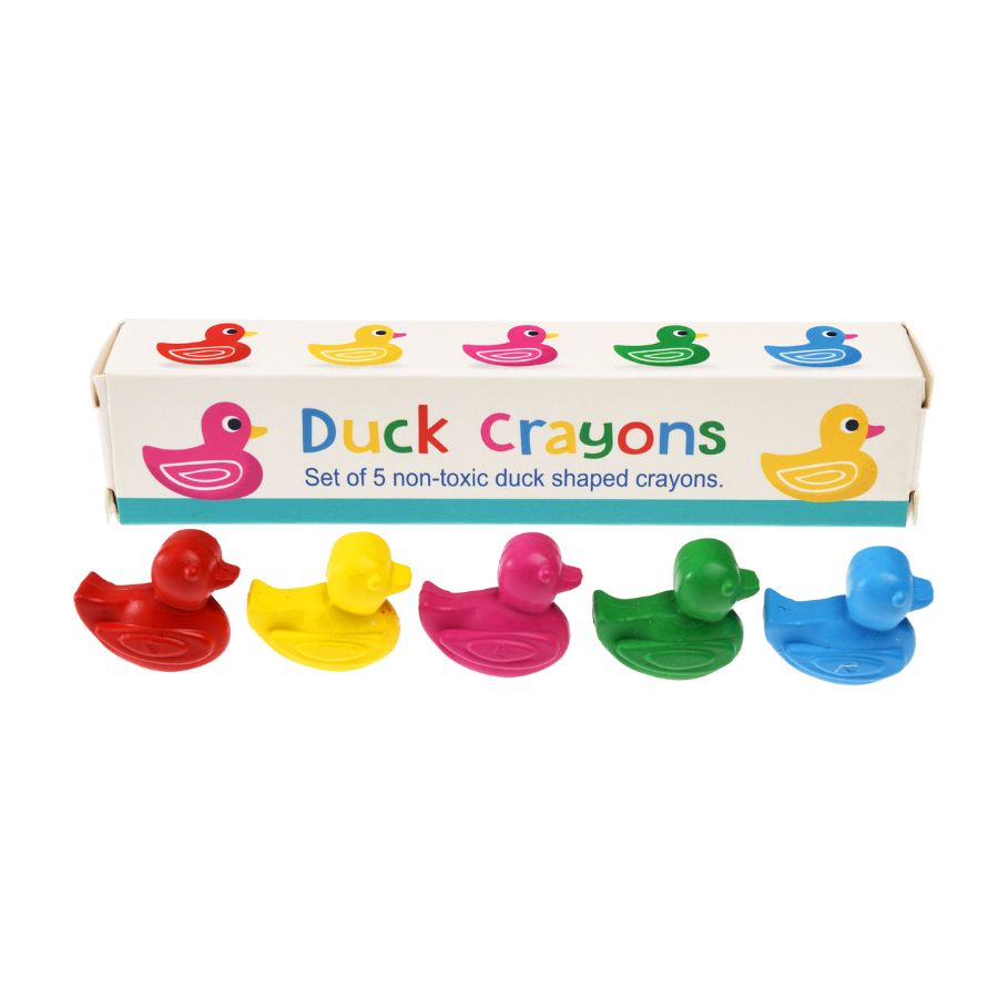 box of 5 brightly coloured little duck crayons