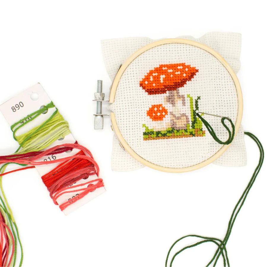Cross Stitch Embroidery Kit - Mushrooms