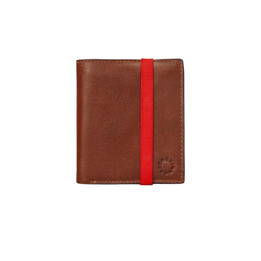 Brown Leather Wallet with Red Elastic fastening