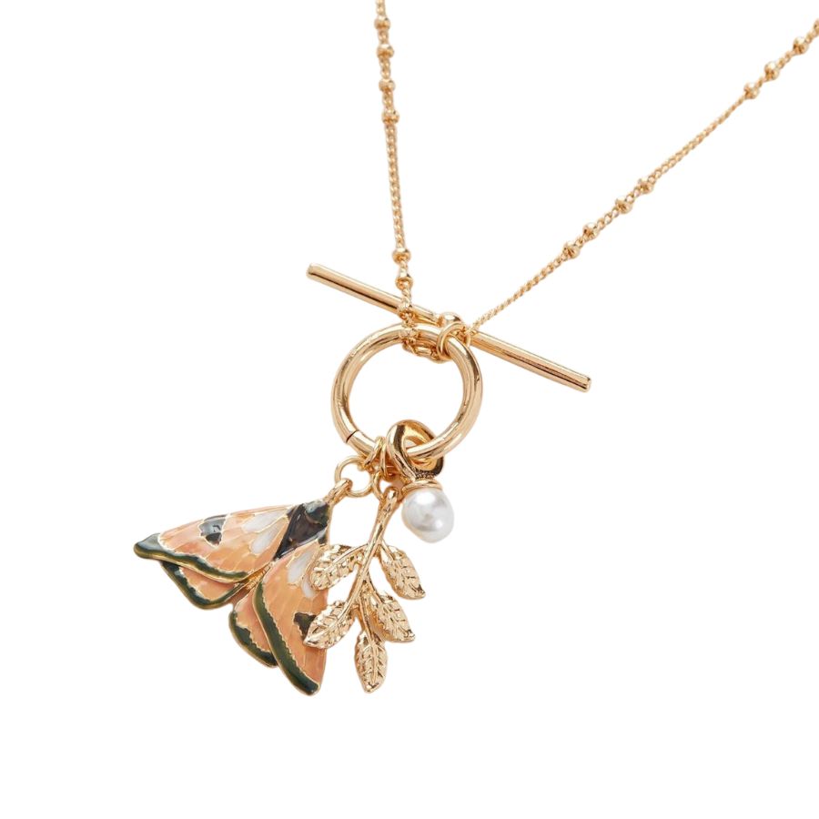 Moth & Leaf Charm Necklace