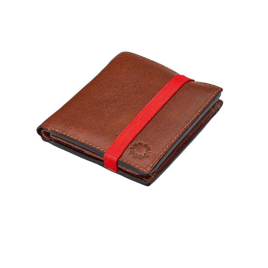 Brown Leather Wallet with Red Elastic fastening