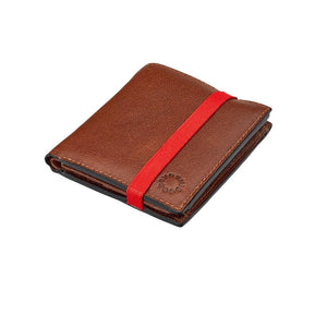 Brown Leather Wallet with Red Elastic fastening