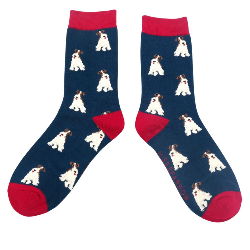 Womens Fox Terrier Socks -Navy