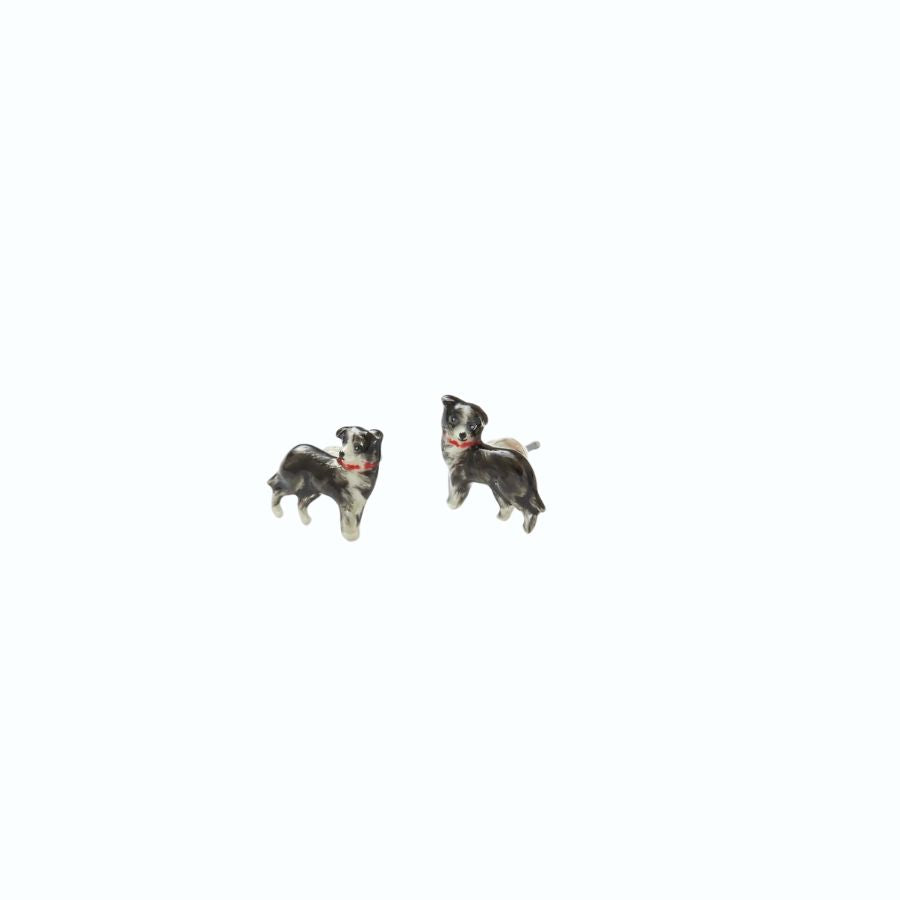 Enamel Collie Dog Stud Earrings