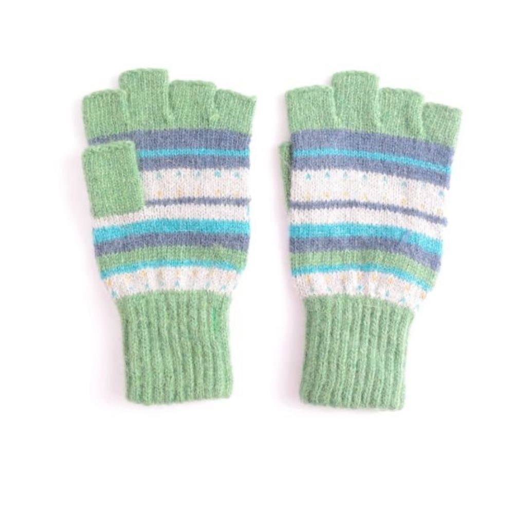 Fingerless Dots and Stripes Gloves Green