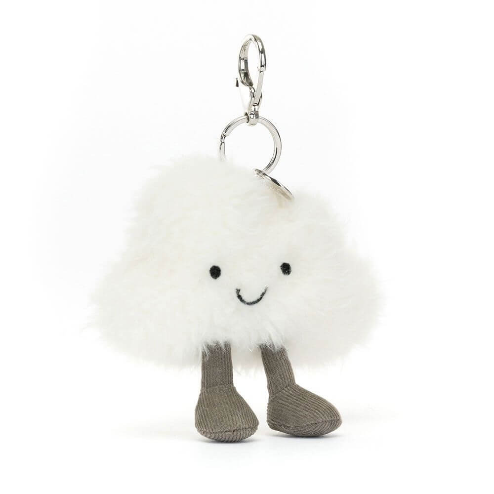 cloud shaped fluffy white handbag charm front view