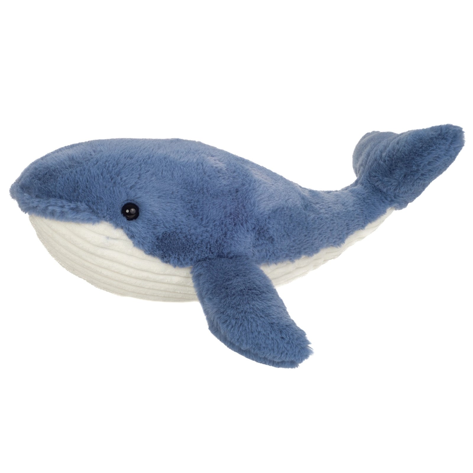 Plush whale toy on a white background