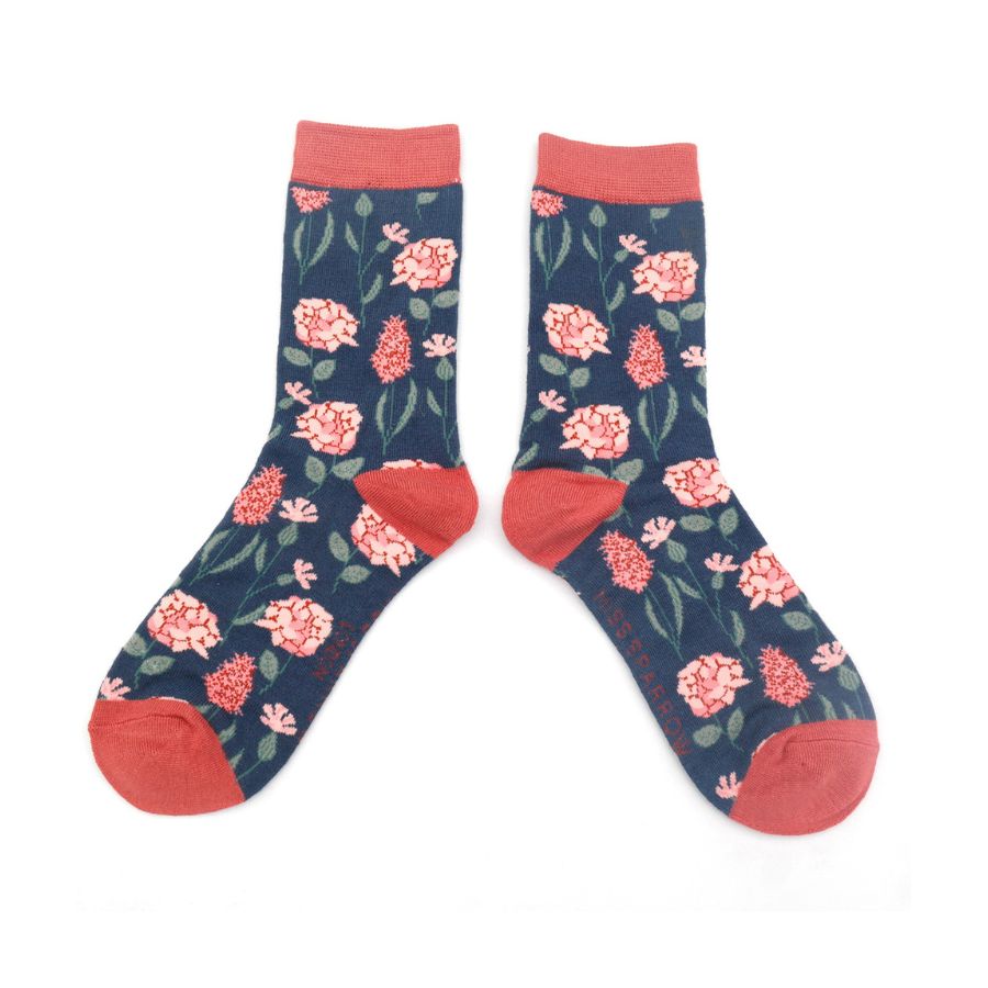 Womens Socks Botany Flowers - Navy