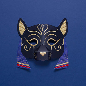 Cat mask with decorative elements on a blue background