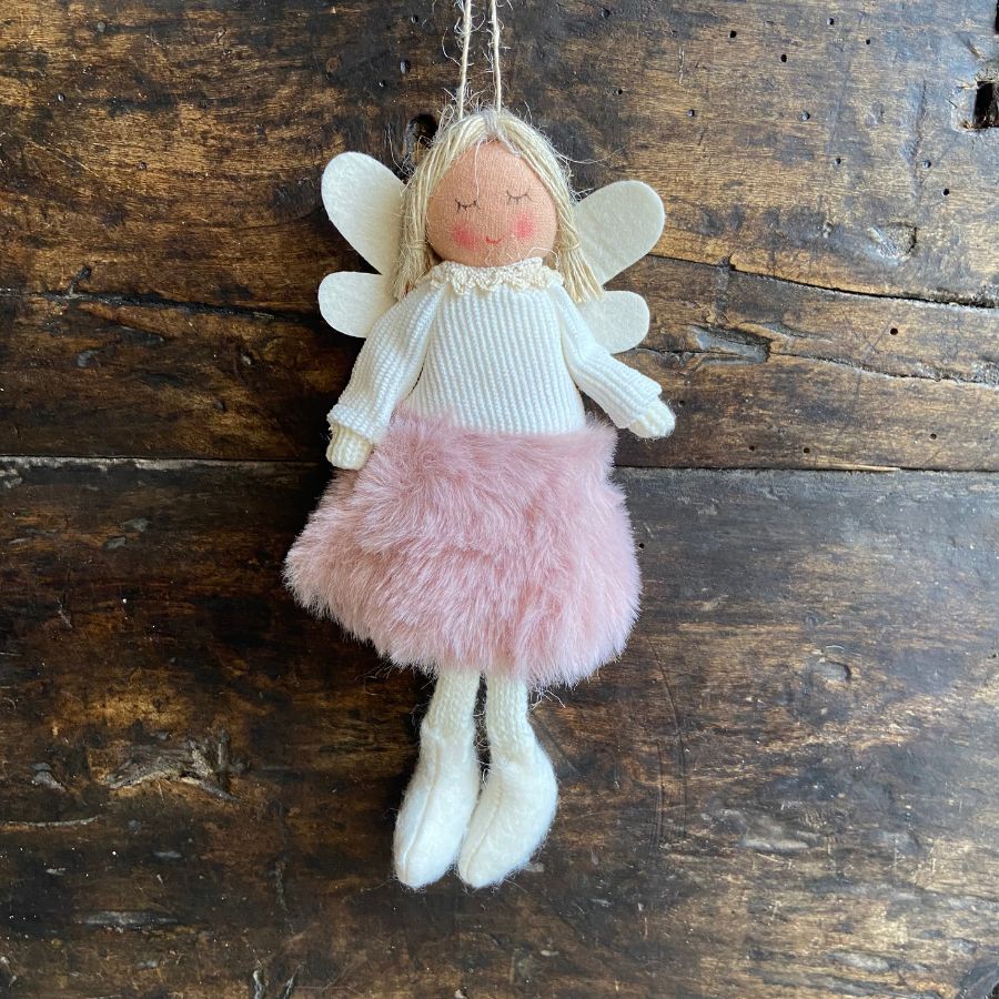 Christmas Angel hanging decoration - Cream & Pink