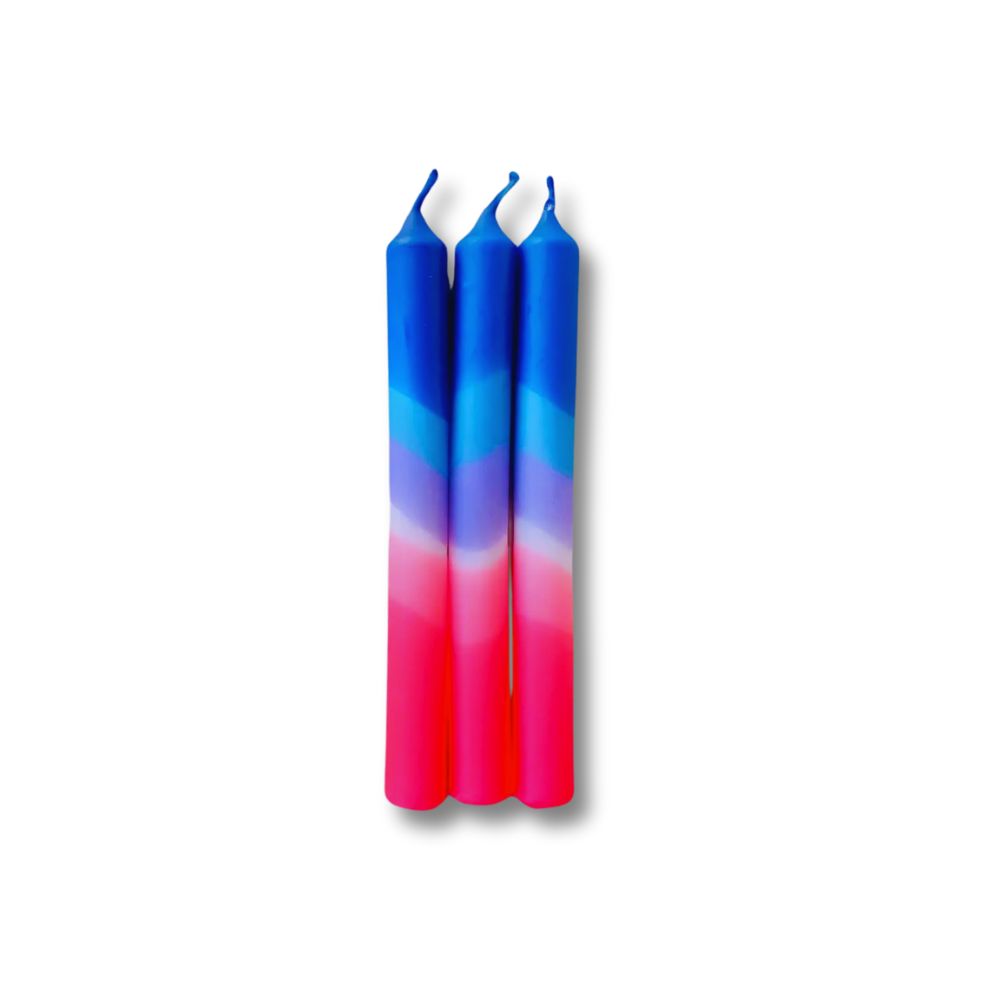 Blue Dip Dye Neon Dinner Candles-set of 3