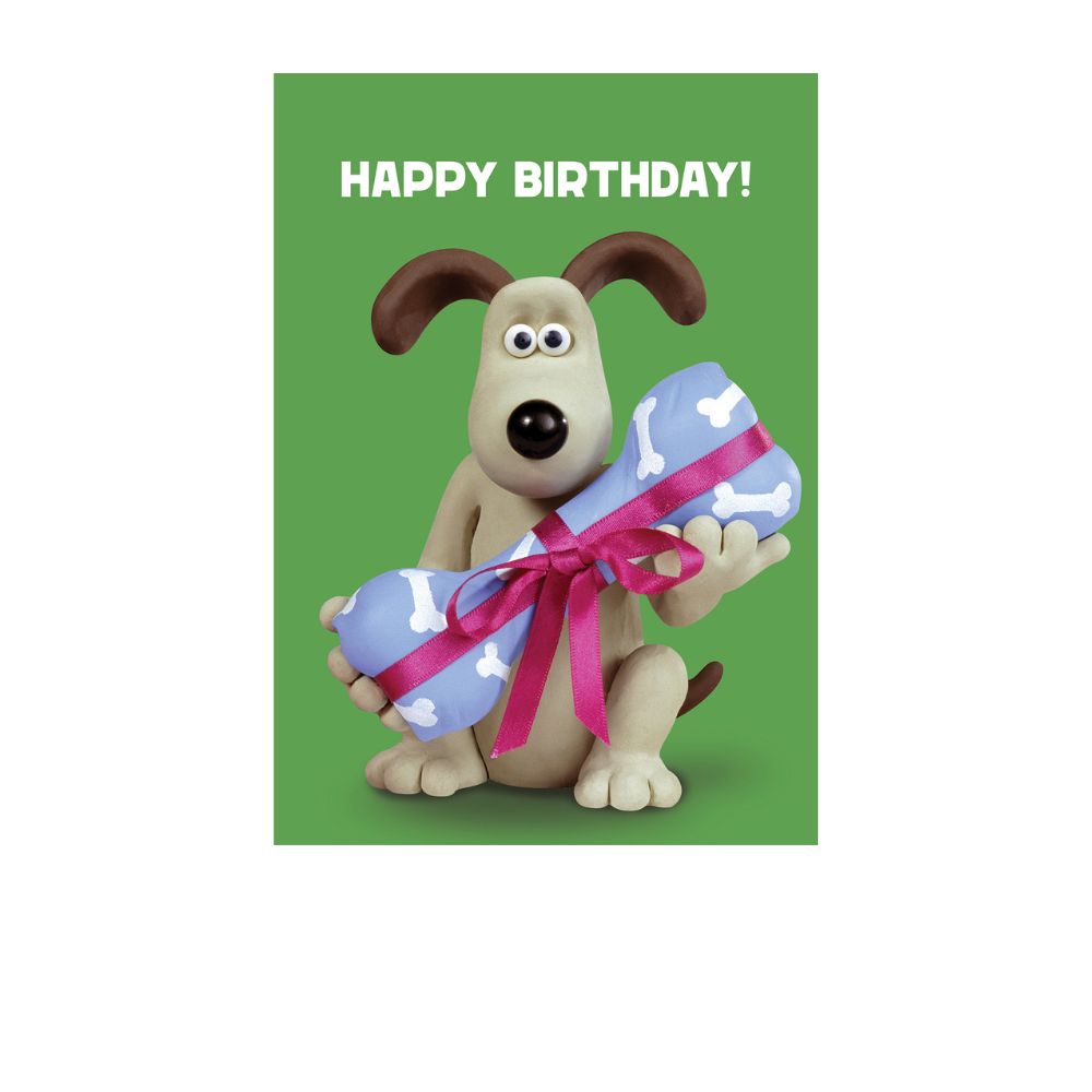 Grommit with wrapped bone -Happy Birthday