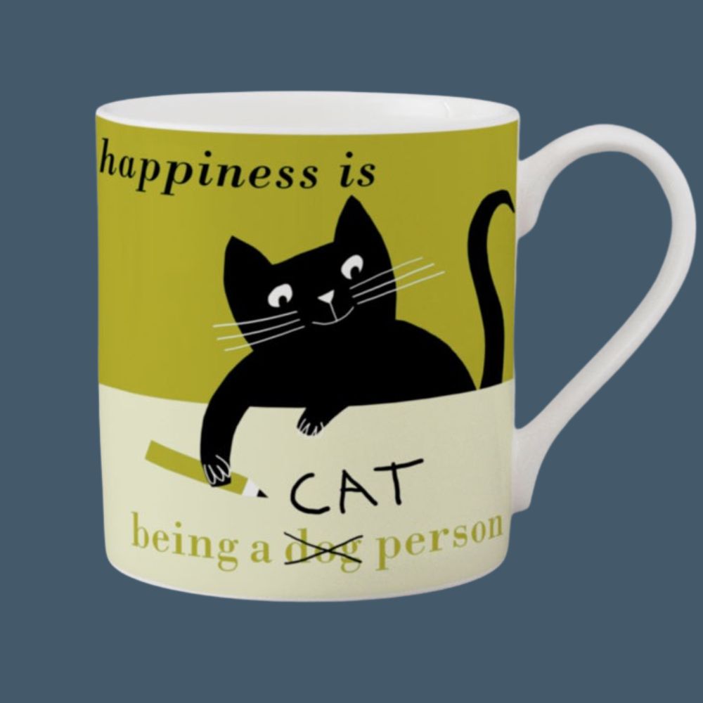 Happiness Mug Mischievous Cat with Pencil- Olive