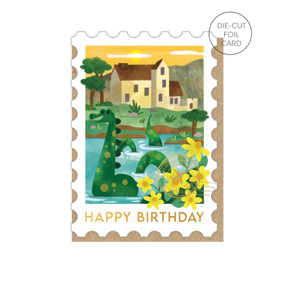 Happy Birthday Loch Ness Monster Stamp Greeting Card