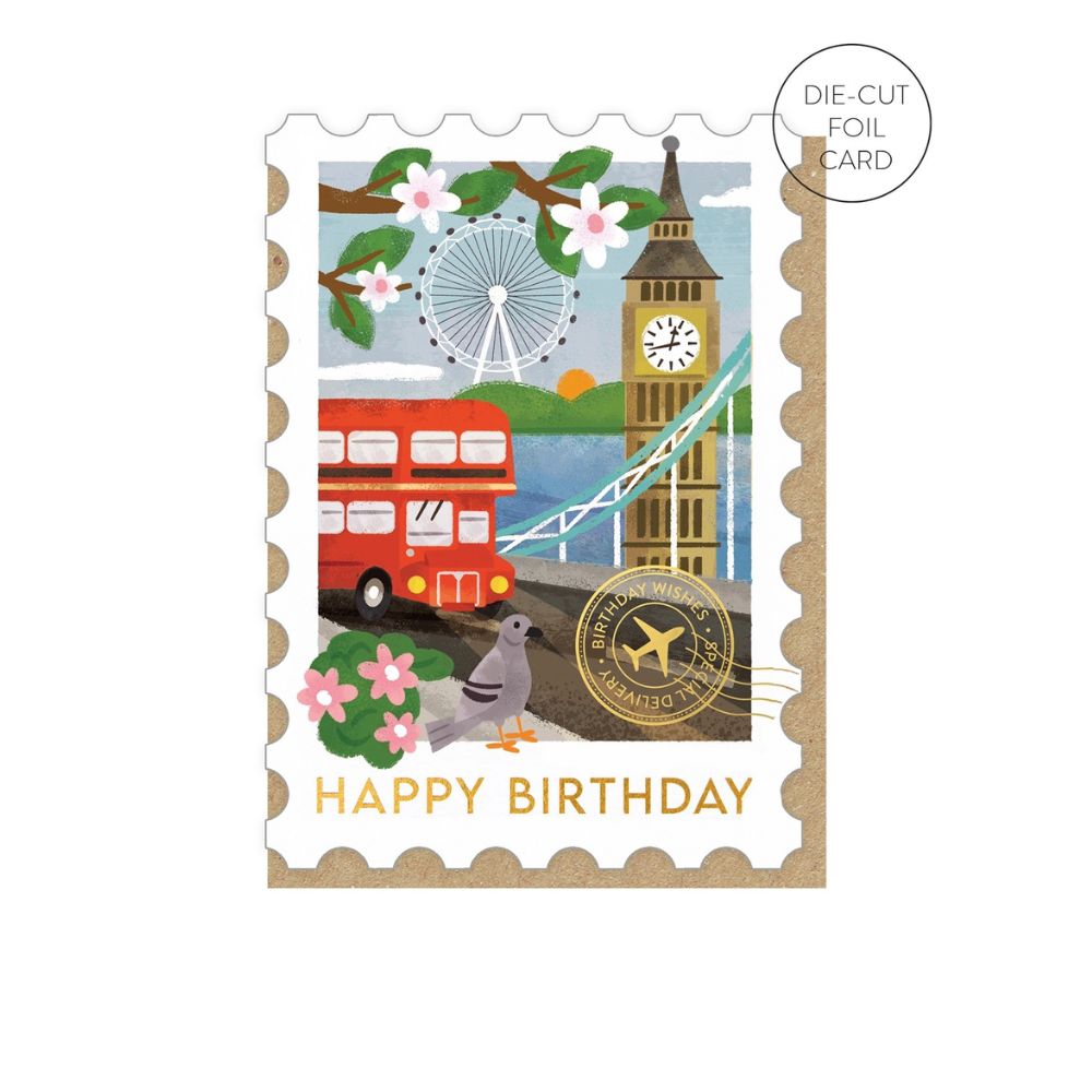 Happy Birthday London Stamp Greeting Card