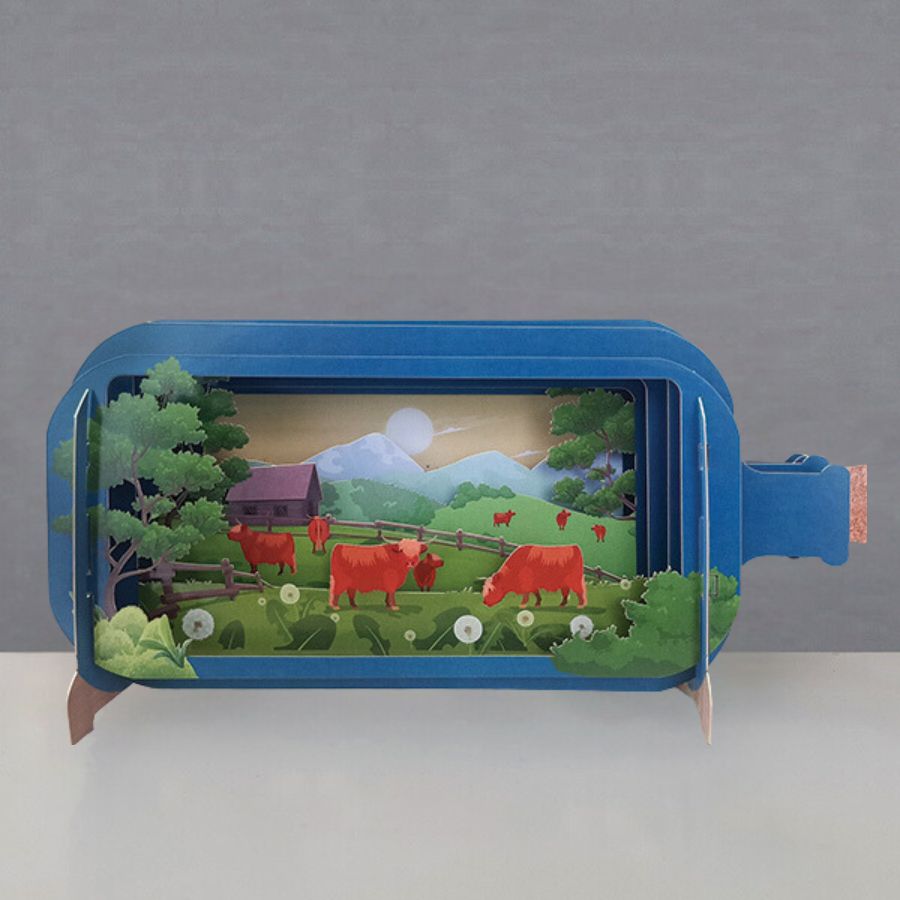 3D Pop Up Message in a Bottle Card -Highland Cattle
