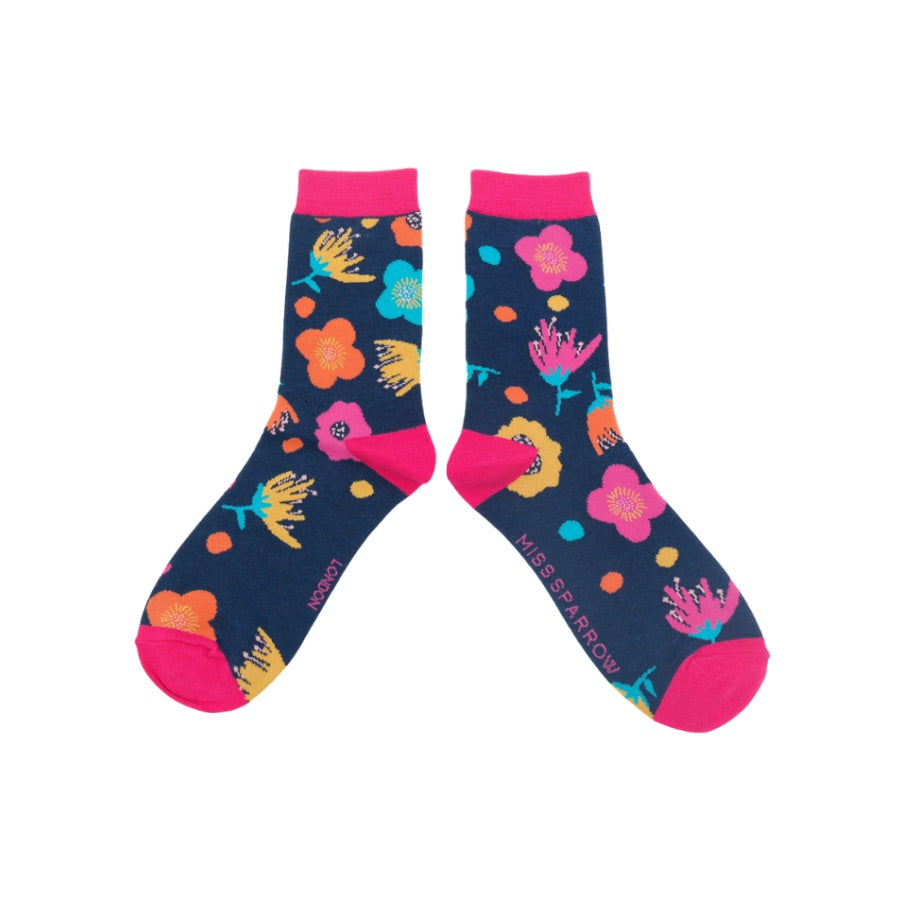 Womens Socks Modern Floral -Navy