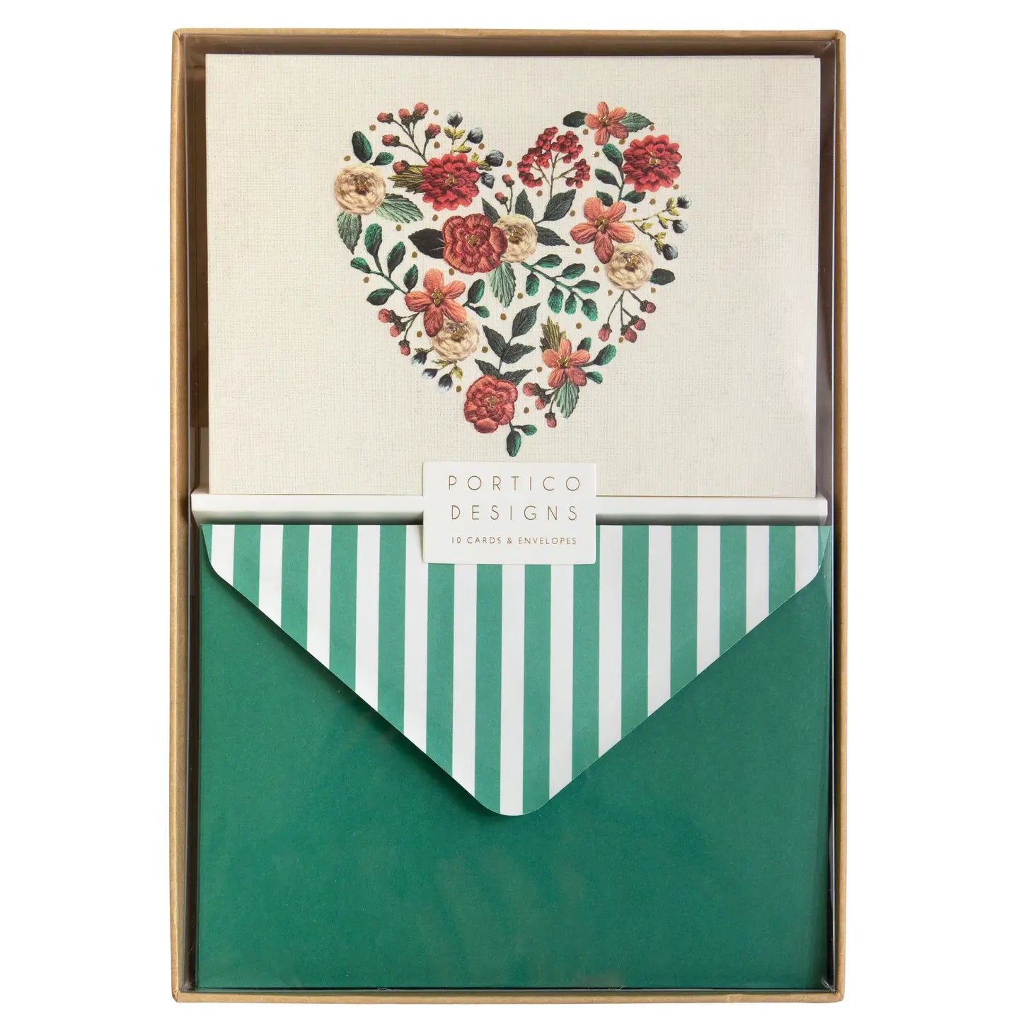 Boxed Set of Notecards with Embroidered Heart Design - Red Hen Trading