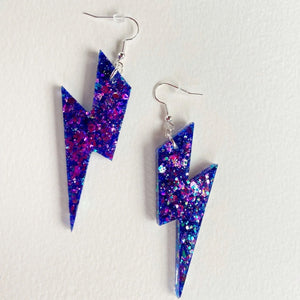 Large Purple Glitter Lightening Bolt earrings