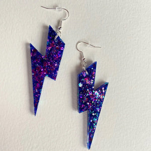 Purple Sparkle Lightening Bolt Earrings Large