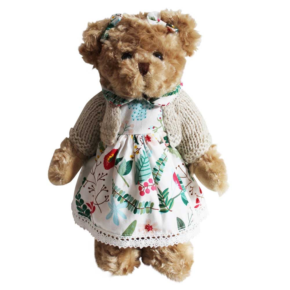 Teddy Bear with Hand knitted cardigan & White berry dress -30cm