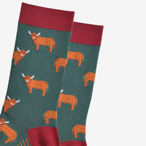 Mens Green Highland Cow Socks